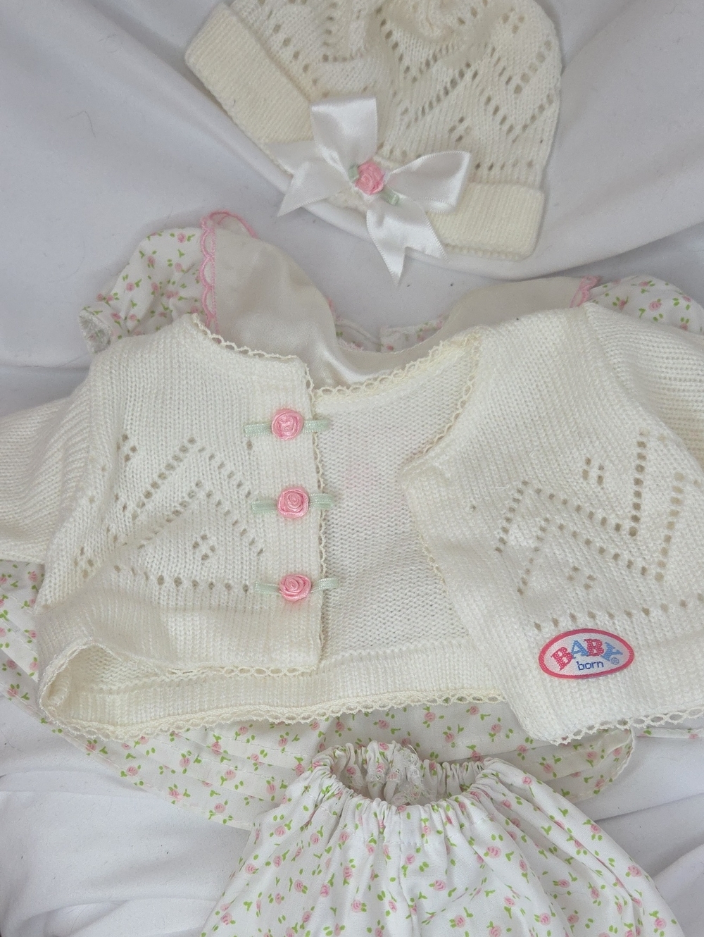 Baby Born Pink Floral Dress Sweater Hat Outfit Vtg 90s Zapf Creation Rare - Picture 6 of 7